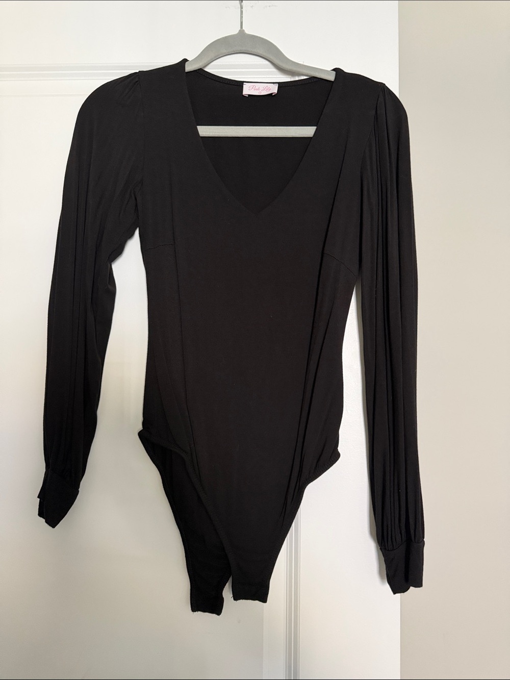 Pink Lily Black V-Neck Long Sleeve Bodysuit